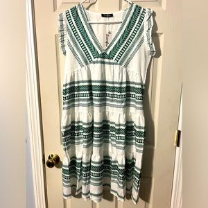 NWT Sucrefas Midi Dress Tiered Geo Print Ruffle Sleeves V Neck Large
